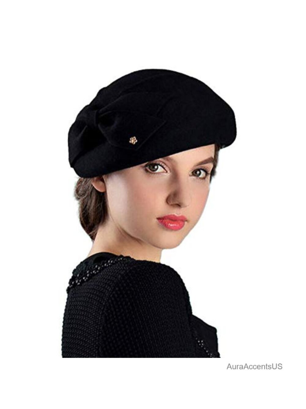 Women's Wool Felt French Beret Hat Bowknot Artist Painter Cap